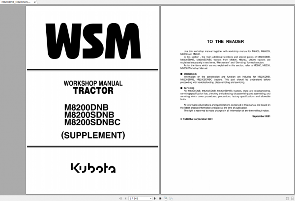 Kubota Tractor M6800 M6800S M8200 M9000 Workshop Manual 4