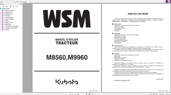 Kubota Tractor M8560 M9660 Workshop Manual ENFR 2 1