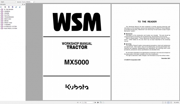 Kubota Tractor MX5000 Workshop Manual EN 1