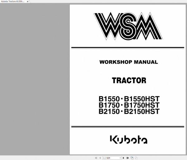 Kubota Tractors B1550HST B1750HST B2750HST Workshop Manual EN 1