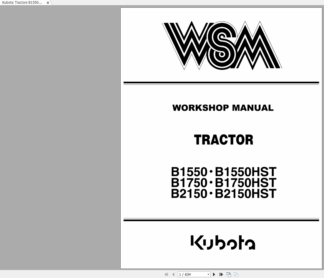 Kubota Tractors B1550HST B1750HST B2750HST Workshop Manual EN 1