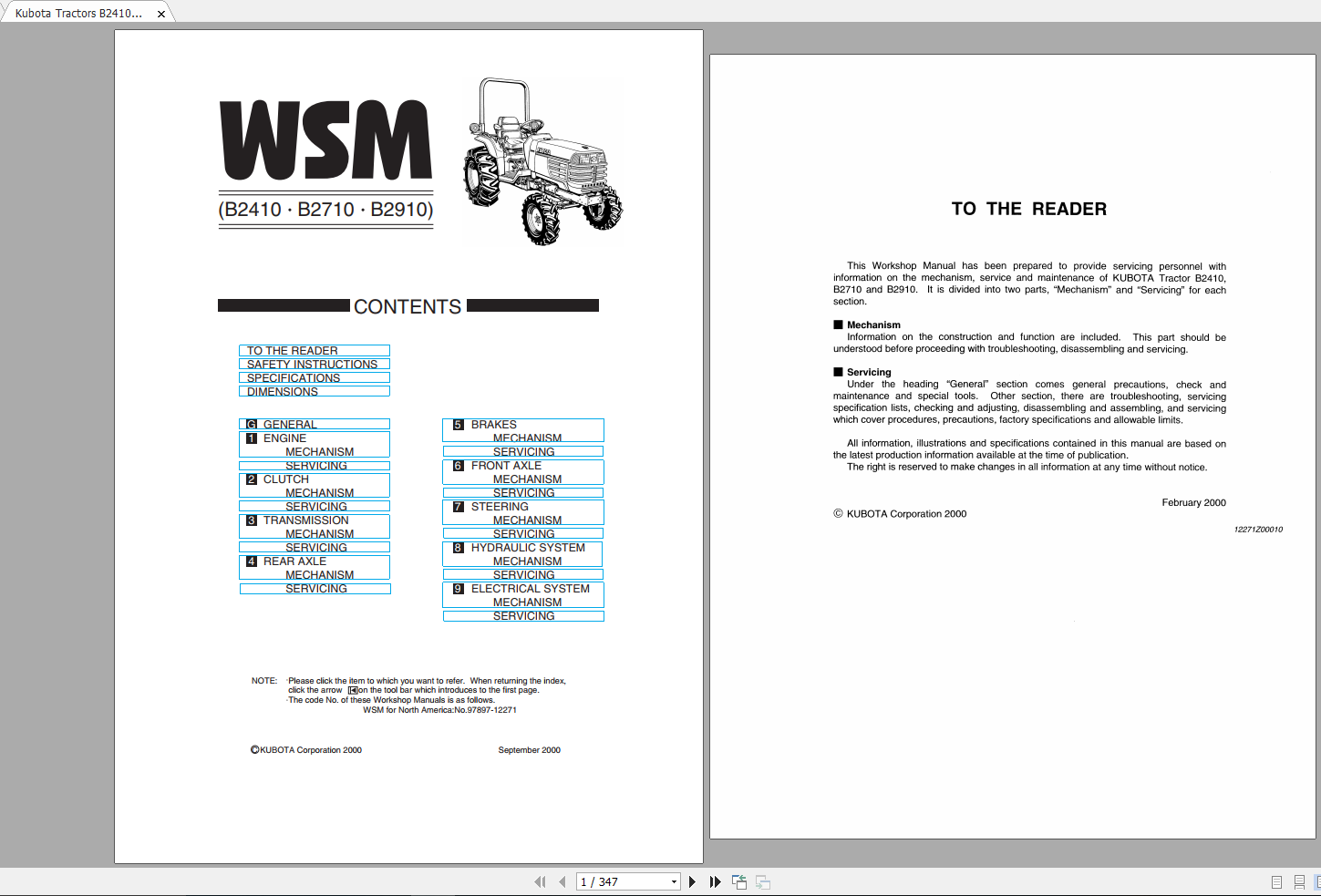 Kubota Tractors B2410 B2710 B2910 Workshop Manual EN 1