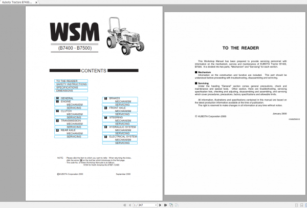 Kubota Tractors B7400 B7500 Workshop Manual EN 1