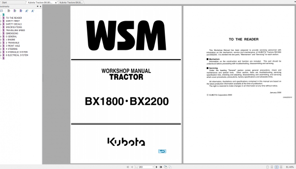 Kubota Tractors BX1800 BX2200 Workshop Manual ENFR 1