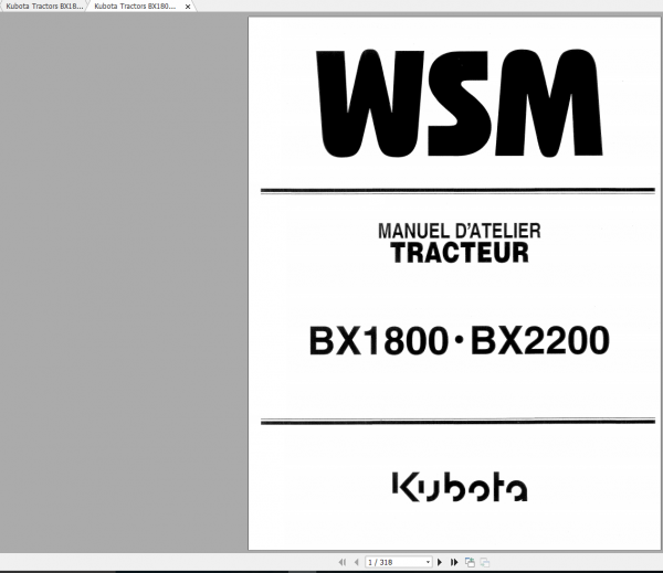 Kubota Tractors BX1800 BX2200 Workshop Manual ENFR 3