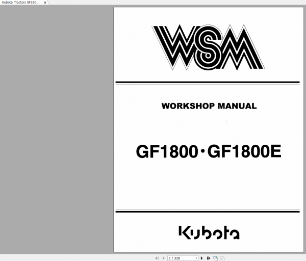 Kubota Tractors GF1800 GF1800E Workshop Manual EN 1