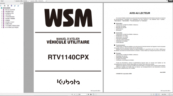 Kubota Utility Vehicle RTV1140CPX Workshop Manual ENFR 3