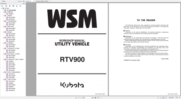 Kubota Utility Vehicle RTV900 Workshop Manual ENFR 1