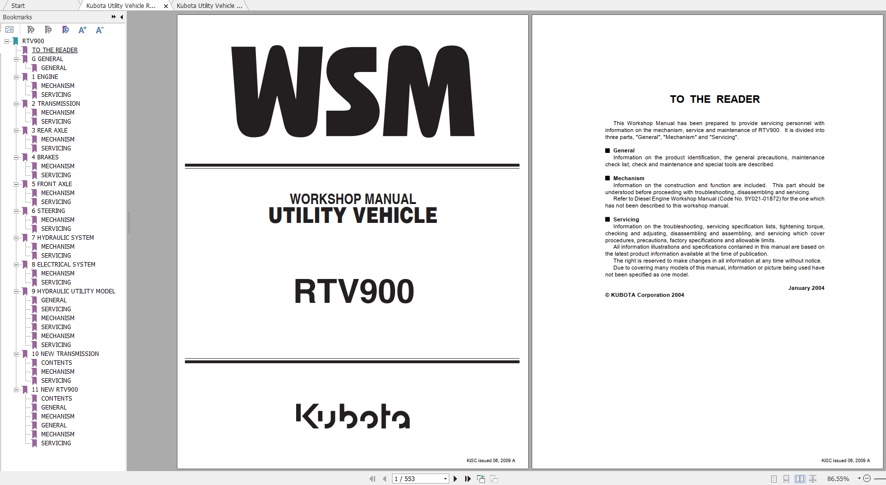 Kubota Utility Vehicle RTV900 Workshop Manual ENFR 1