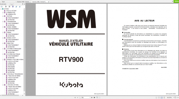 Kubota Utility Vehicle RTV900 Workshop Manual ENFR 3