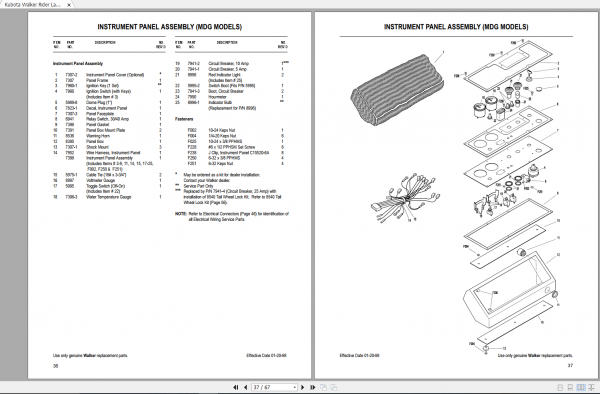 Kubota Walker Rider Lawnmowers MDD20.0 HP MDG24.5 HP Parts Manual 2