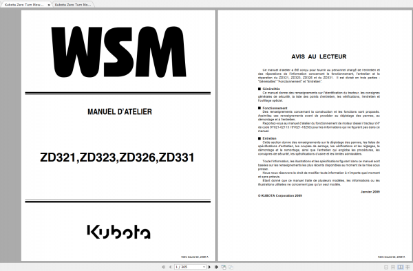 Kubota Zero Turn Mower ZD321 ZD323 ZD326 ZD331 Workshop Manual ENFR 3
