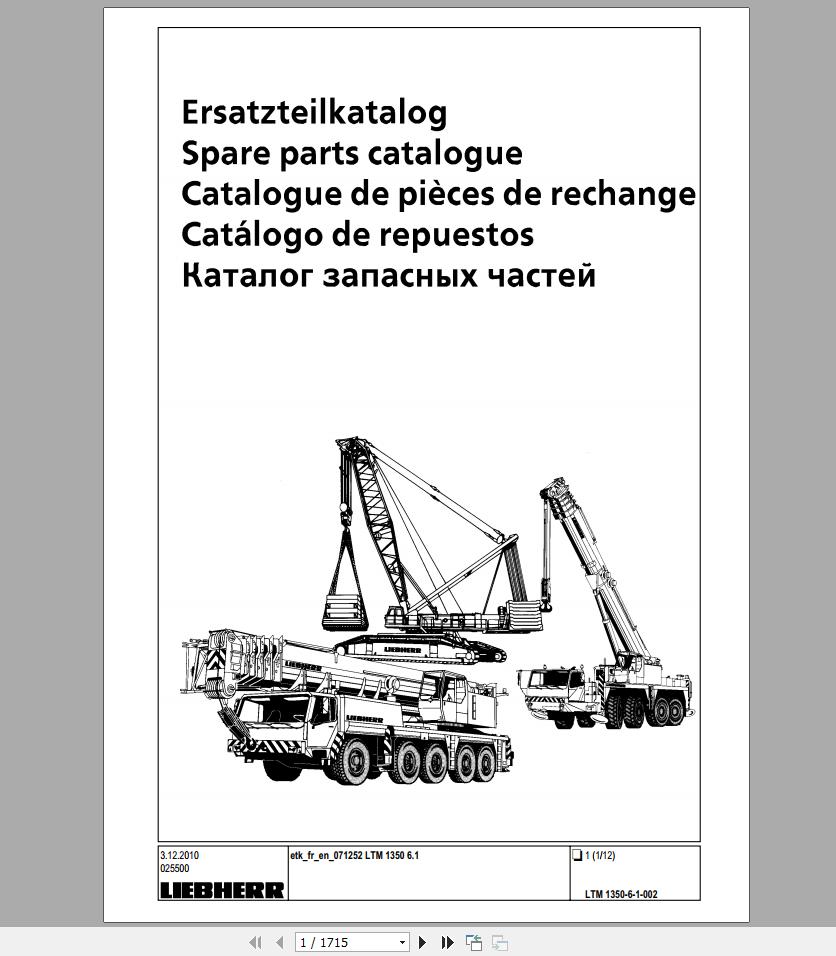 Liebherr Mobile Crane LTM 1350 6.1 Spare Parts Catalogue 1