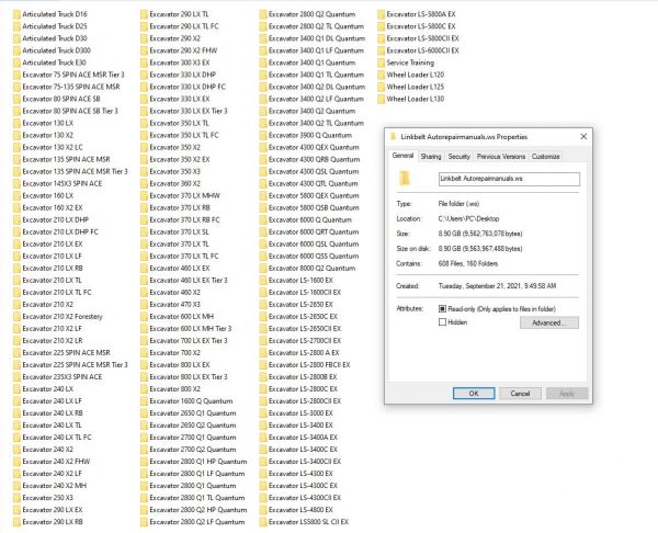 Linkbelt Excavator Wheel Loader Articulated Truck 8.9 GB DVD Shop Manual Part Manual Schematic Diagram 1