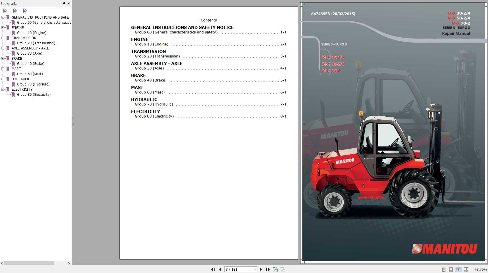 Manitou Forklift MX 302 304 502 504 702 Serie 3 Euro 3 Repair