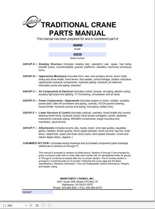 Manitowoc Cranes 3000W 30239 PM 10 29 2007 Spare Parts Manual PDF 1