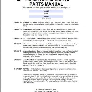 Manitowoc Cranes 3000W 30315 PM 05 08 2003 Spare Parts Manual PDF 1