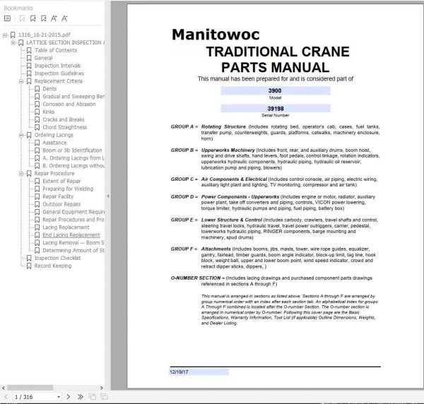 Manitowoc Cranes 3900 39198 PM 12 19 2017 Spare Parts Manual PDF 1