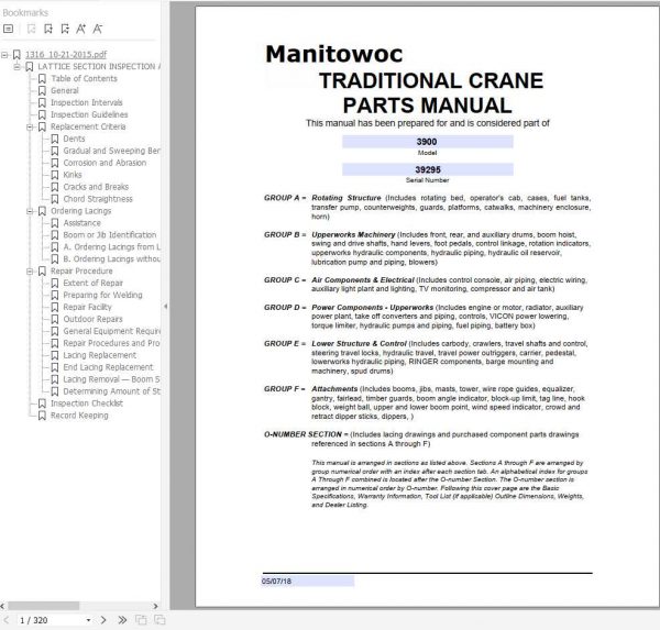 Manitowoc Cranes 3900 39295 PM 05 07 2018 Spare Parts Manual PDF 1