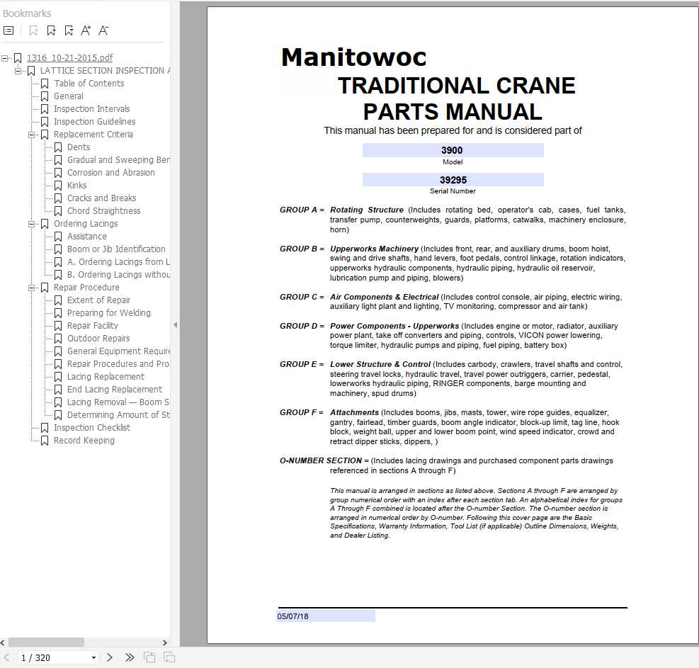 Manitowoc Cranes 3900 39295 PM 05 07 2018 Spare Parts Manual PDF 1