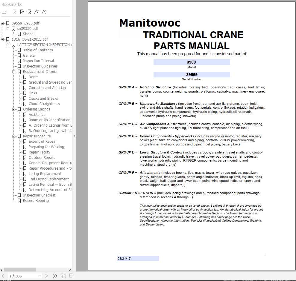 Manitowoc Cranes 3900 39559 PM 03 21 2017 Spare Parts Manual PDF 1