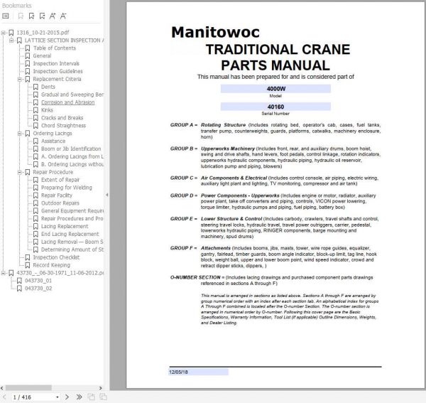 Manitowoc Cranes 4000W 40160 PM 12 05 2018 Spare Parts Manual PDF 1