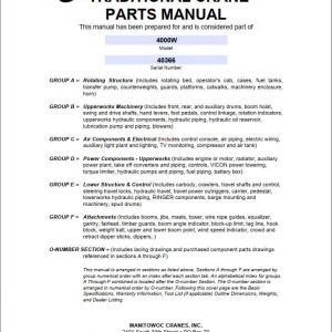 Manitowoc Cranes 4000W 40366 PM 10 26 2007 Spare Parts Manual PDF 1
