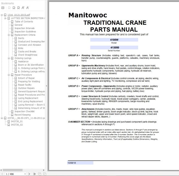 Manitowoc Cranes 4100W 413050 PM 10 08 2018 Spare Parts Manual PDF 1