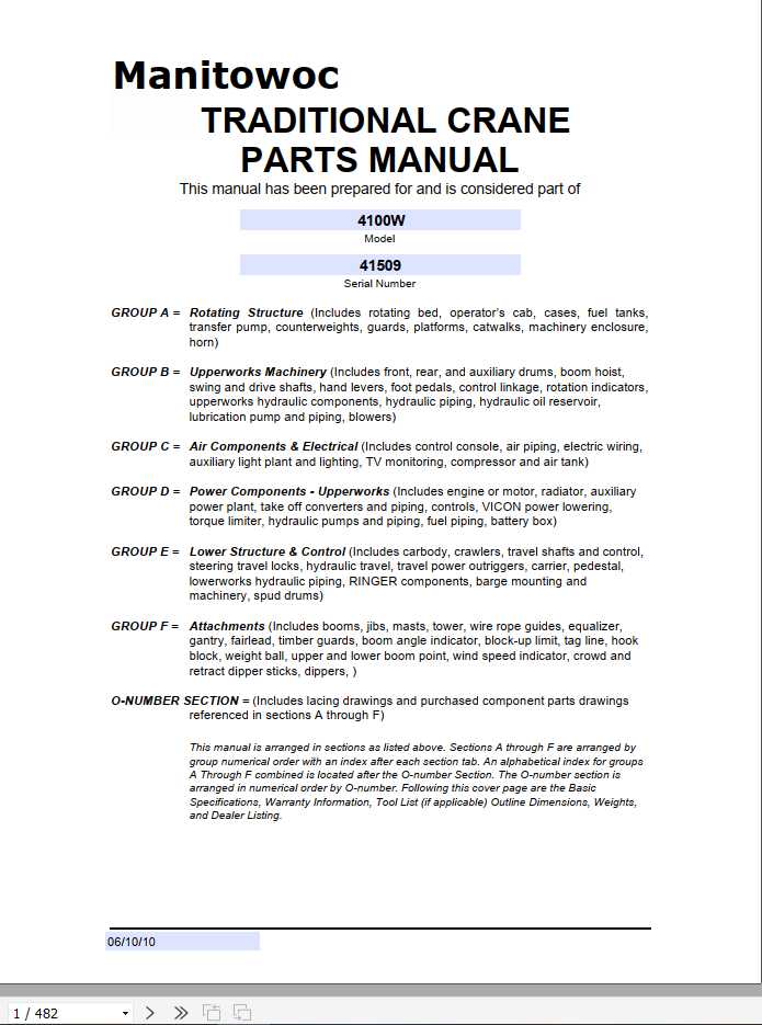 Manitowoc Cranes 4100W 41509 PM 06 10 2010 Spare Parts Manual PDF 1