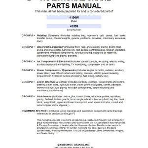 Manitowoc Cranes 4100W 41559 PM 07 11 2003 Spare Parts Manual PDF 1