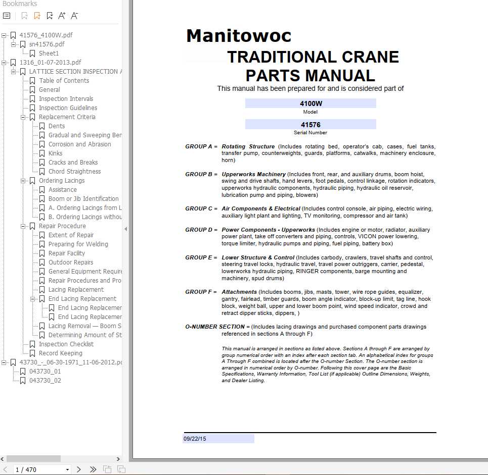 Manitowoc Cranes 4100W 41576 PM 09 22 2015 Spare Parts Manual PDF 1