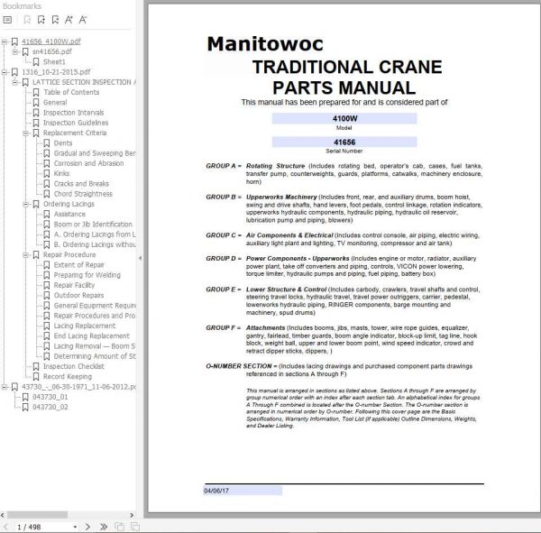 Manitowoc Cranes 4100W 41656 PM 04 06 2017 Spare Parts Manual PDF 1