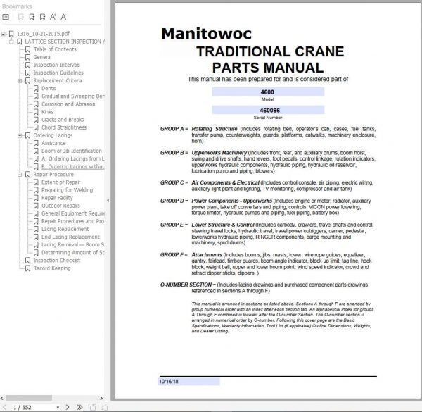 Manitowoc Cranes 4600 460086 PM 10 16 2018 Spare Parts Manual PDF 1