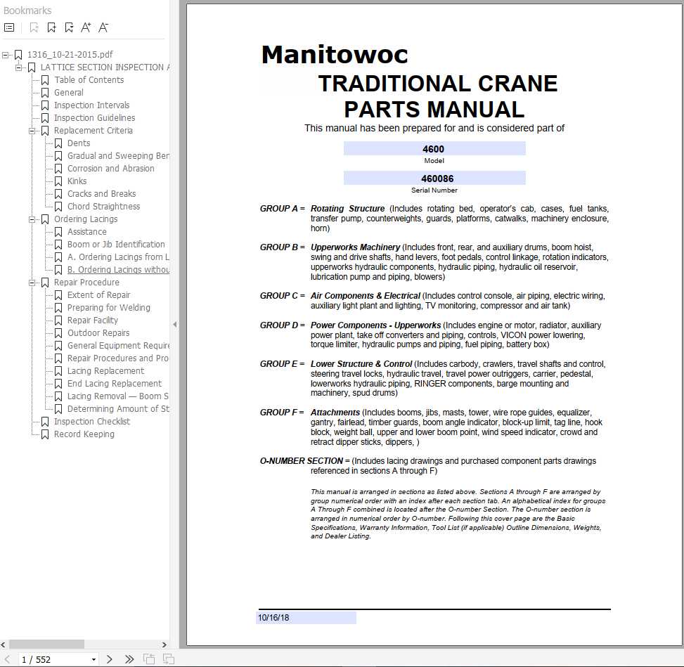 Manitowoc Cranes 4600 460086 PM 10 16 2018 Spare Parts Manual PDF 1