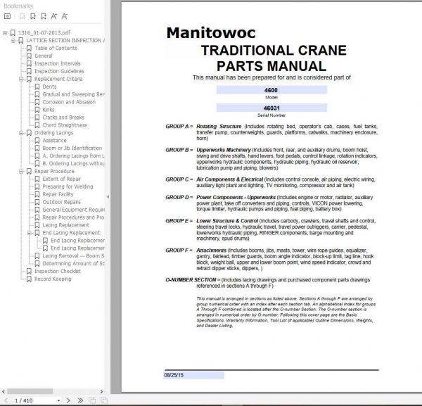 Manitowoc Cranes 4600 46031 PM 08 25 2015 Spare Parts Manual PDF 1