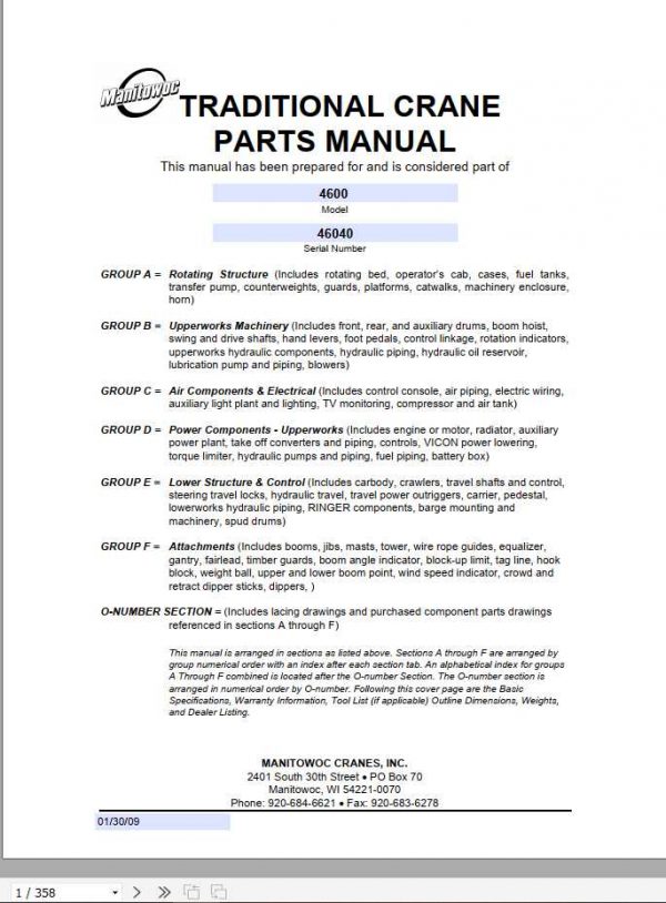 Manitowoc Cranes 4600 46040 PM 01 30 2009 Spare Parts Manual PDF 1