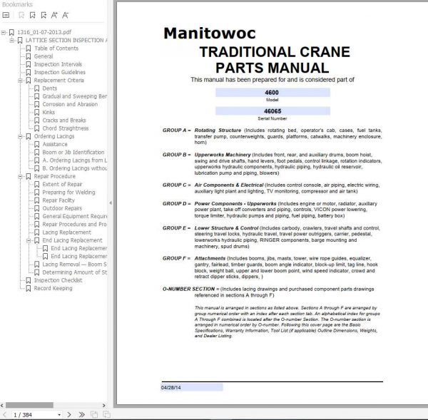Manitowoc Cranes 4600 46065 PM 04 28 2014 Spare Parts Manual PDF 1