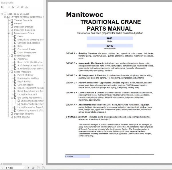 Manitowoc Cranes 4600 46100 PM 01 09 2014 Spare Parts Manual PDF 1