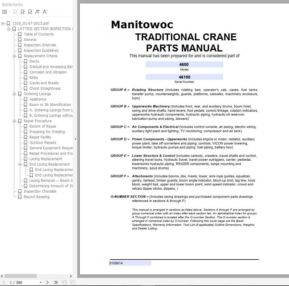 Manitowoc Cranes 4600 46100 PM 01 09 2014 Spare Parts Manual PDF 1