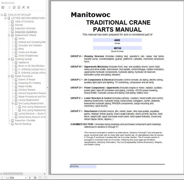 Manitowoc Cranes 4600 46134 PM 07 17 2014 Spare Parts Manual PDF 1