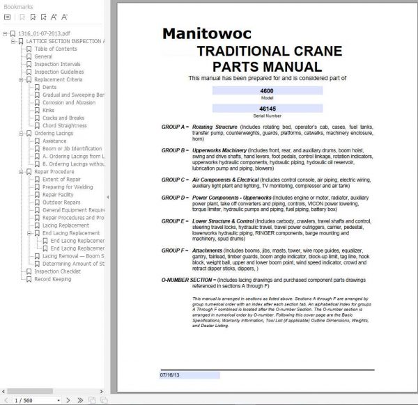 Manitowoc Cranes 4600 46145 PM 07 16 2013 Spare Parts Manual PDF 1