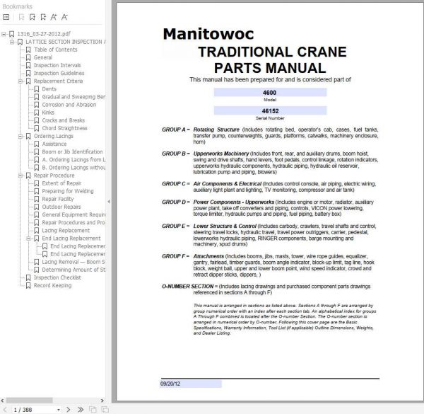 Manitowoc Cranes 4600 46152 PM 09 20 2012 Spare Parts Manual PDF 1