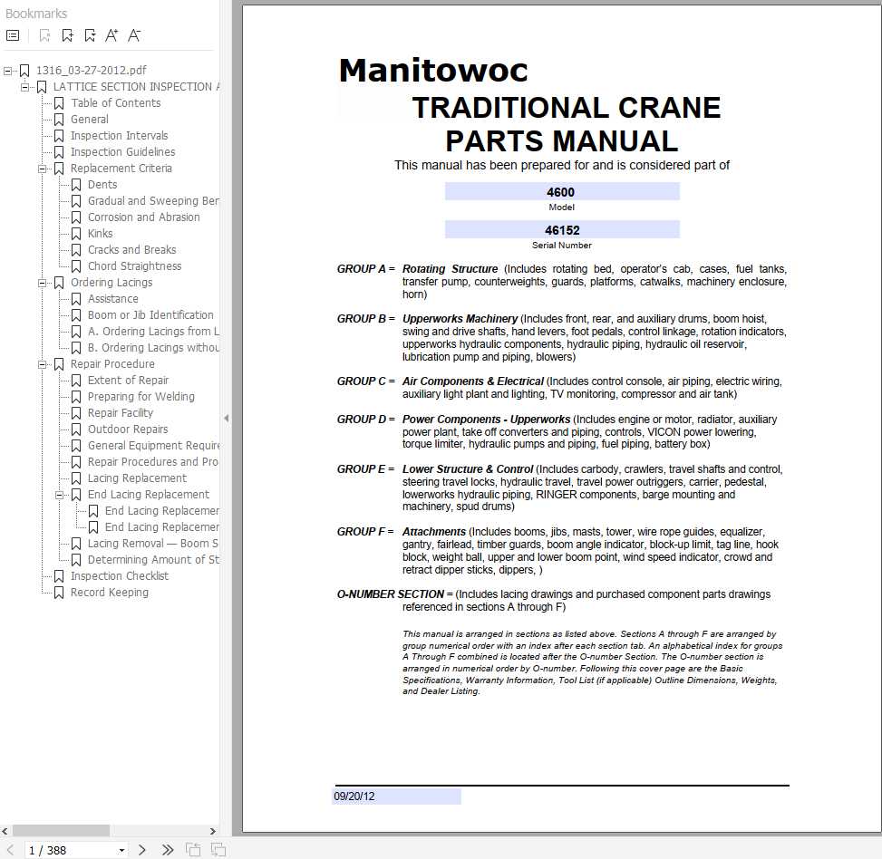 Manitowoc Cranes 4600 46152 PM 09 20 2012 Spare Parts Manual PDF 1