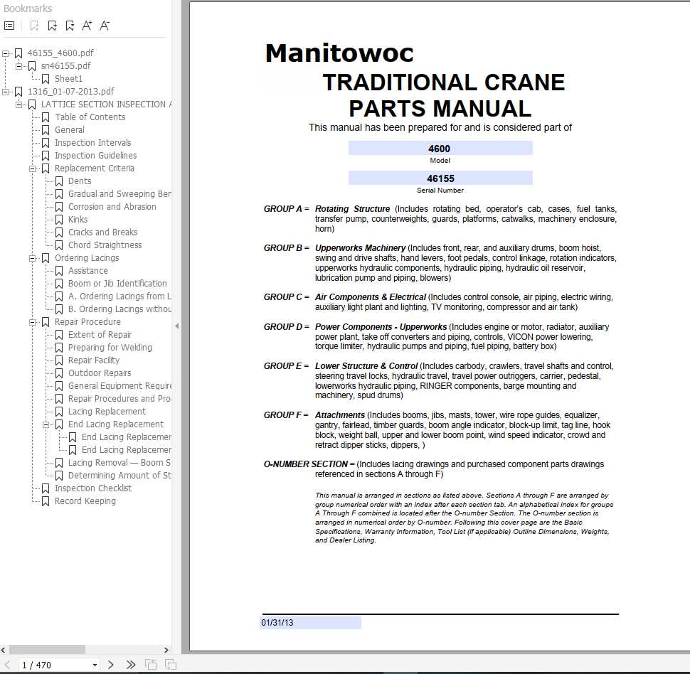 Manitowoc Cranes 4600 46155 PM 01 31 2013 Spare Parts Manual PDF 1