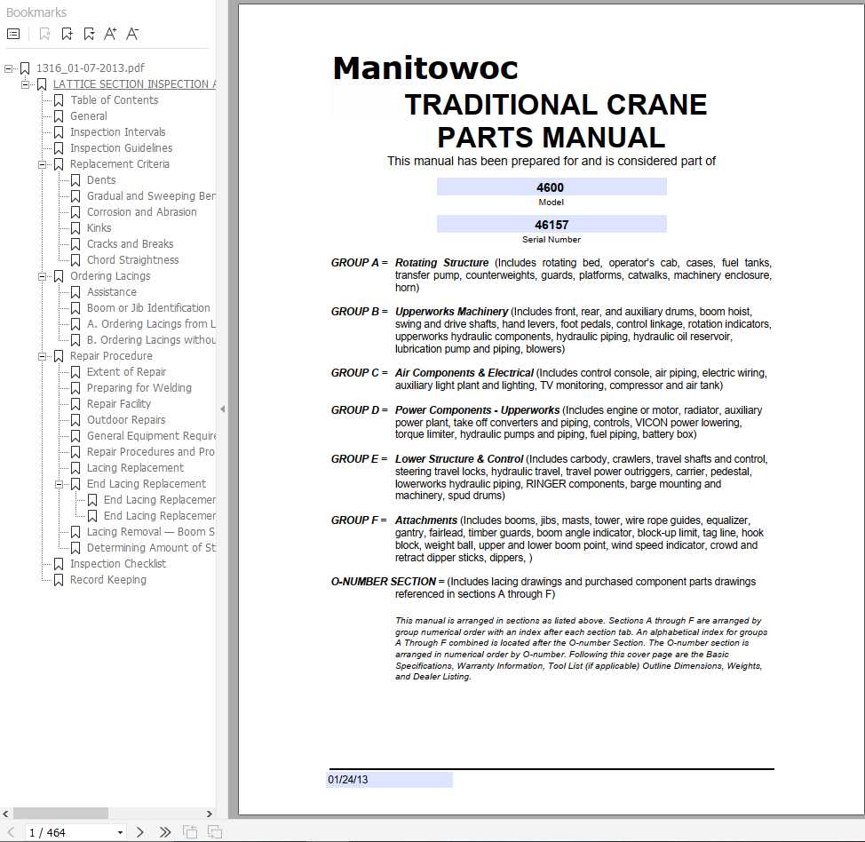 Manitowoc Cranes 4600 46157 PM 01 24 2013 Spare Parts Manual PDF 1