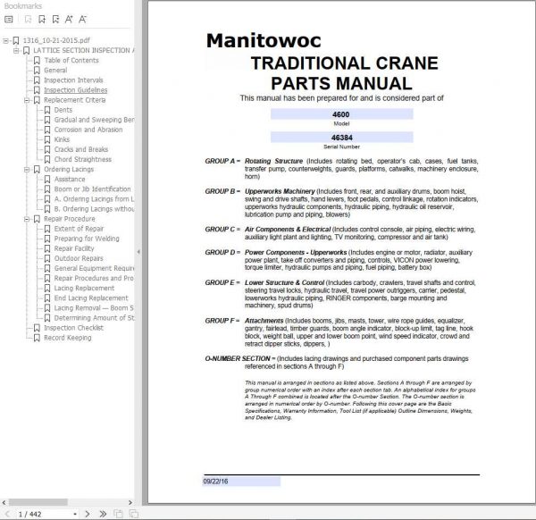 Manitowoc Cranes 4600 46384 PM 09 22 2016 Spare Parts Manual PDF 1