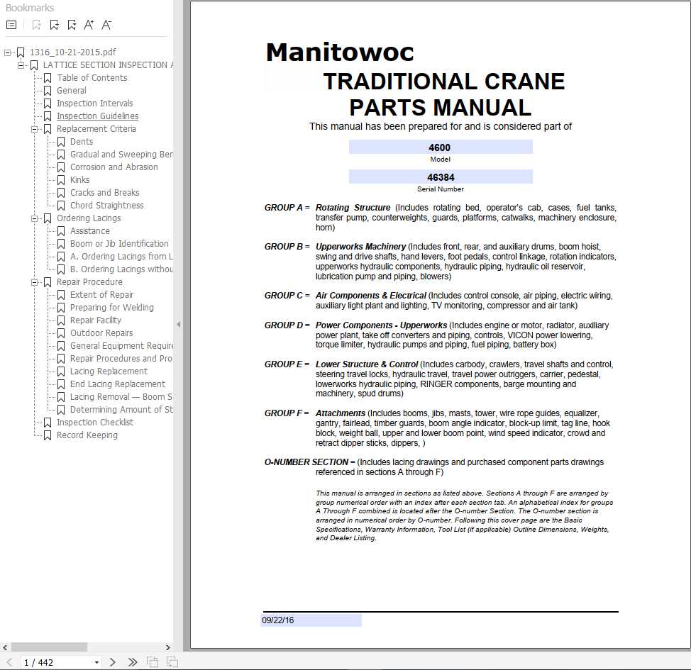Manitowoc Cranes 4600 46384 PM 09 22 2016 Spare Parts Manual PDF 1