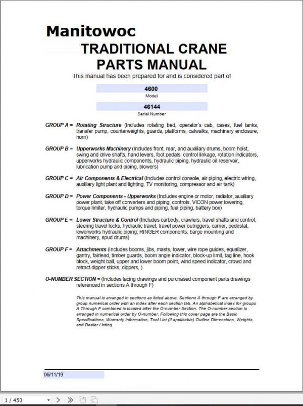 Manitowoc Cranes 4600 SN 46114 PM 6 11 19 Spare Parts Manual PDF 1