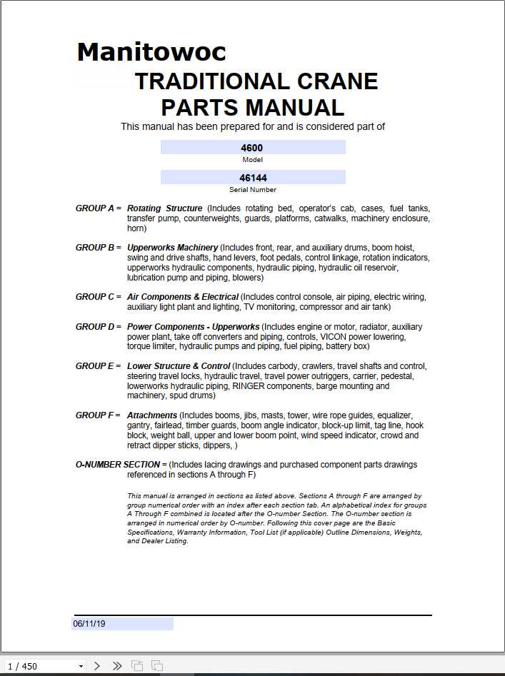 Manitowoc Cranes 4600 SN 46114 PM 6 11 19 Spare Parts Manual PDF 1