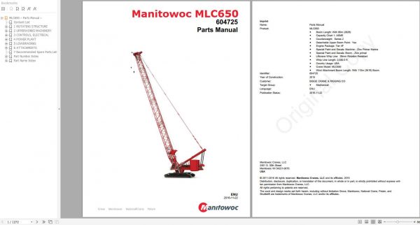Manitowoc Cranes MLC650 PM 604725 Spare Parts Manual PDF 1
